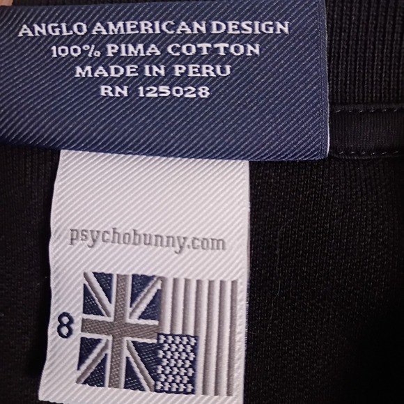 Psycho Bunny Mens Black Short Sleeve Polo Shirt Bunny Logo Size 8 Pima 2XL - Picture 10 of 12